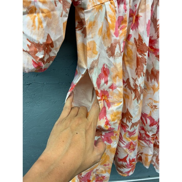 Abercrombie & Fitch Babydoll Dress Women's S Peach Pink Floral Puff Sleeve Mini - Picture 9 of 10